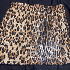 SHEIN Leopard Sequin Mini Skirt